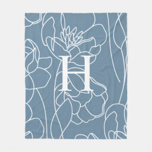 Blauwe Moderne Elegante Wilde Bloem Monogram Naam Fleece Deken
