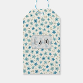 Blauwe moderne kleine bloemen  cadeaulabel