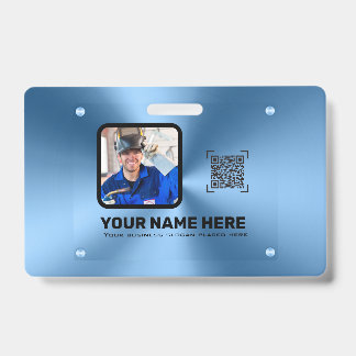 Blauwe moderne minimalistische professionele foto badge