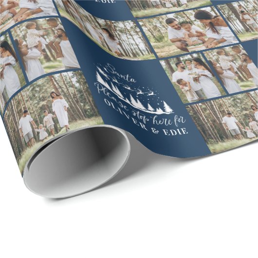 Blauwe moderne multi foto Kerstman Kerstmis Cadeaupapier (Rol Hoek)