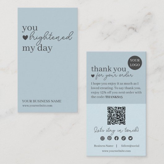 Blauwe moderne script QR-code, dank je kaars Visitekaartje (Voorkant / Achterkant)