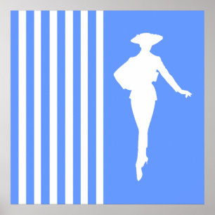 Blauwe moderne strepen met Mode Silhouette Poster