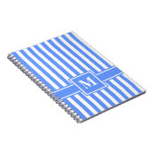 Blauwe Moderne Stripe met Monogram Notitieboek (Rechterzijde)