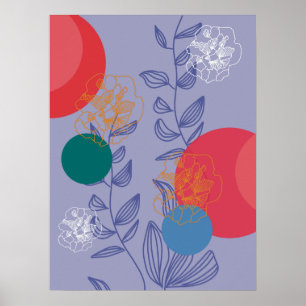 Blauwe moderne trendy bloemrijke abstracte artisti poster