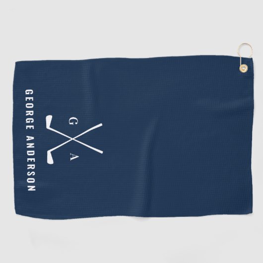 Blauwe moderne typografie initialen monogram elega golfhanddoek (Horizontaal)