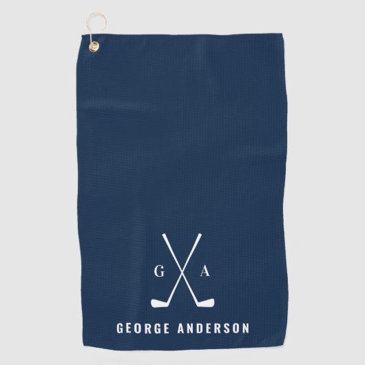 Blauwe moderne typografie initialen monogram elega golfhanddoek (Voorkant)
