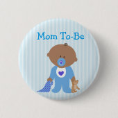 Blauwe moeder om Baby shower Button (Voorkant)