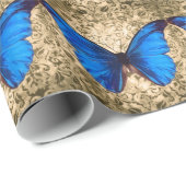 Blauwe monboogvlinderdarm kunst cadeaupapier (Rol Hoek)