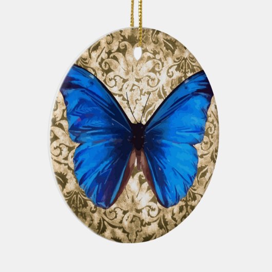 Blauwe monboogvlinderdarm kunst keramisch ornament (Rechts)