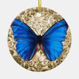 Blauwe monboogvlinderdarm kunst keramisch ornament