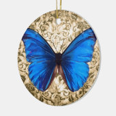 Blauwe monboogvlinderdarm kunst keramisch ornament (Links)