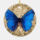 Blauwe monboogvlinderdarm kunst keramisch ornament (Achterkant)