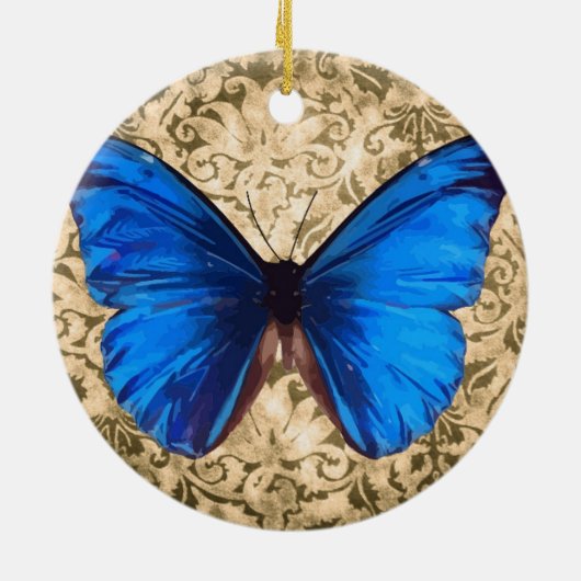 Blauwe monboogvlinderdarm kunst keramisch ornament (Achterkant)