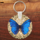 Blauwe monboogvlinderdarm kunst sleutelhanger (Voorkant)