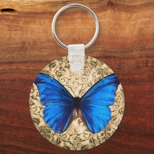 Blauwe monboogvlinderdarm kunst sleutelhanger (Voorkant)