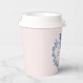 Blauwe Monogram Crest met kerstboom Papieren Bekers (Rechts)
