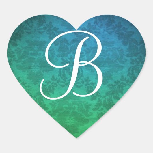 Blauwe monogram Damask Envelope Seal Stickers (Voorkant)