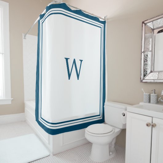 Blauwe Monogram Douchegordijn (In situ)