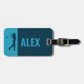 Blauwe Monogram Golfer Bagagelabel (Voorkant horizontaal)