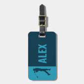 Blauwe Monogram Golfer Bagagelabel (Voorkant verticaal)
