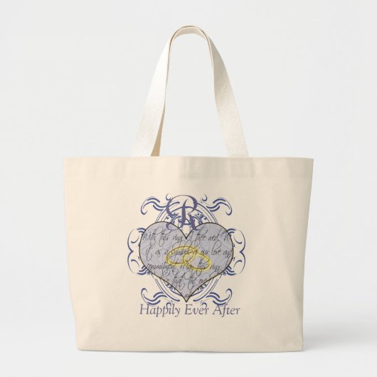 Blauwe Monogram Huwelijksreis Bruid's Bag Grote Tote Bag (Voorkant)