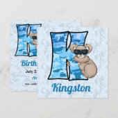 Blauwe monogram K Kind Birthday Party Kaart (Voorkant / Achterkant)