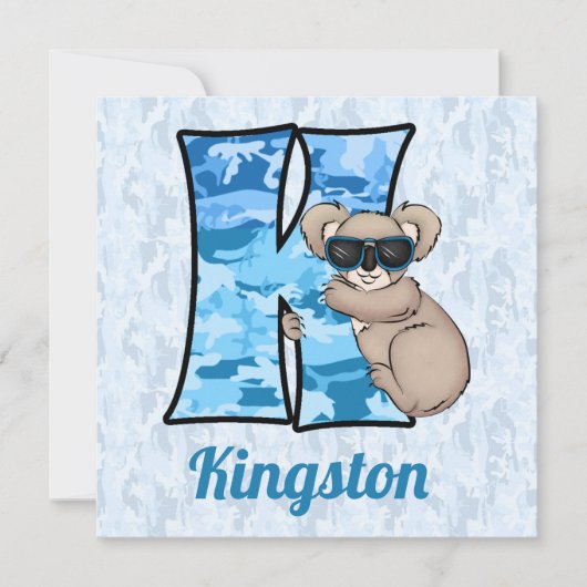 Blauwe monogram K Kind Birthday Party Kaart (Voorkant)