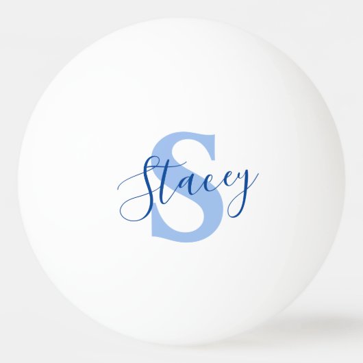 Blauwe monogram naam en initiaal pingpongballen (Voorkant)