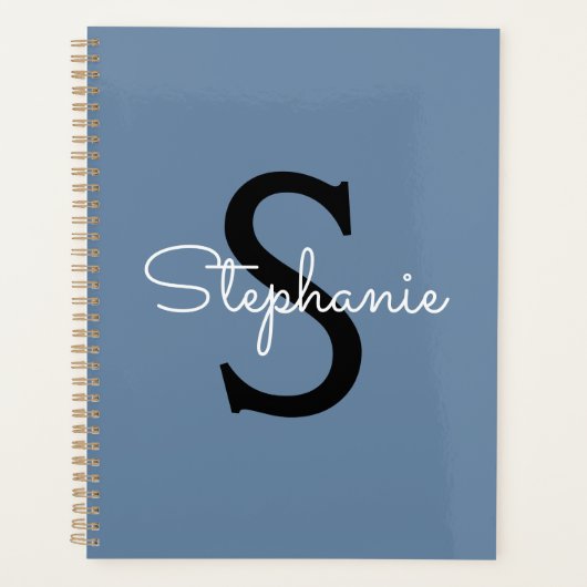 Blauwe monogram naam planner (Voorkant)