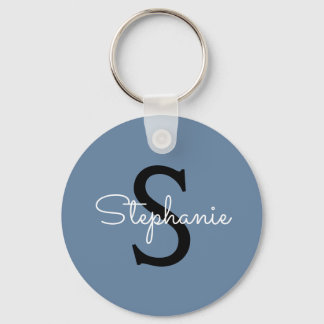 Blauwe Monogram Naam Sleutelhanger