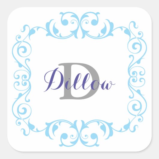 Blauwe monogram Stickers (Voorkant)