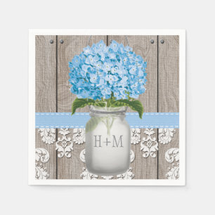 Blauwe Monogrammed Hydrangea Mason Jar Servet