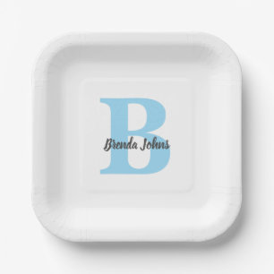 Blauwe Monogrammen Babyfeestjes Bruiloftsfeest Ver Papieren Bordje