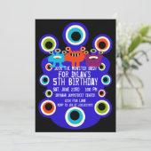 Blauwe Monster Eyes Birthday Party Invitations Kaart (Staand voorkant)