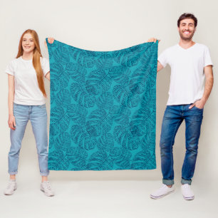 Blauwe monstera bladeren. fleece deken
