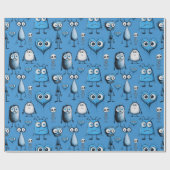 Blauwe monsters cadeaupapier (Vlak)