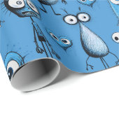 Blauwe monsters cadeaupapier (Rol Hoek)