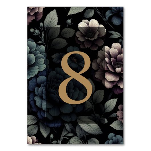 Blauwe Moody Bloemen Tafel 8 Kaart (Voorkant)