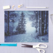 Blauwe Moonlit Magische Bos Winter Scène Tissuepapier (Craft)