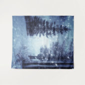 Blauwe Moonlit Magische Bos Winter Scène Wandkleed (Voorkant (horizontaal))