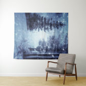 Blauwe Moonlit Magische Bos Winter Scène Wandkleed (In Situ (horizontaal))