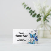 Blauwe morfo en witte vlinder visitekaartje (Staand voorkant)