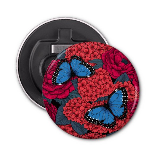 Blauwe morfotuin button flesopener (Voorkant)