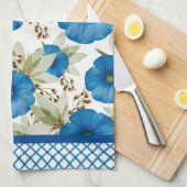 Blauwe Morning Glories en Lattice Werk Theedoek (Quarter Fold)