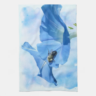 Blauwe morning Glory en Bumblebee Theedoek
