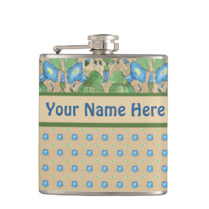 Blauwe morning Glory en Polka Dots Hip Flask Heupfles