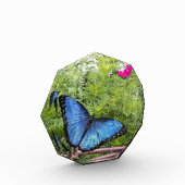 Blauwe Morpho Butterfly Rustiek Ontwerp Fotoblokken (Links)