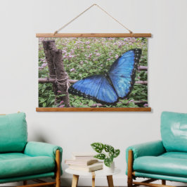 Blauwe Morpho Butterfly Rustiek Ontwerp Hangend Wandkleed