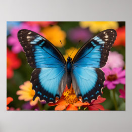 Blauwe Morpho Vlinder Bloemige Botanische Foto Kun Poster