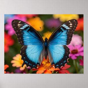Blauwe Morpho Vlinder Bloemige Botanische Foto Kun Poster